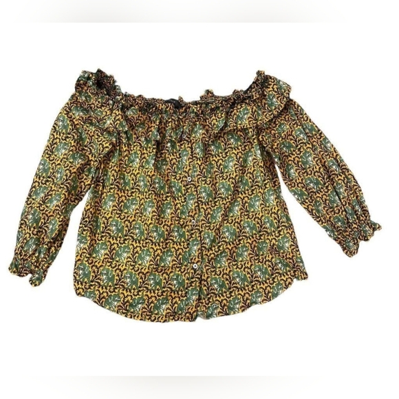 J.Crew Off the Shoulder Ratti Elephant Print Top long sleeve size 14 - Picture 2 of 16